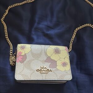 Coach Gold and Yellow Floral Crossbody Wallet Bag